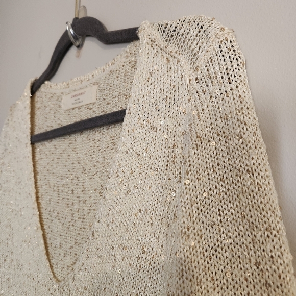 Zara Knit V-Neck Sweater with Gold Shimmer Flecks – Size Large - Picture 7 of 9